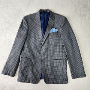 Tommy Hilfiger 100% Wool Blazer Mens 40R Sport Coat‎ Brown Blue Check Hipster